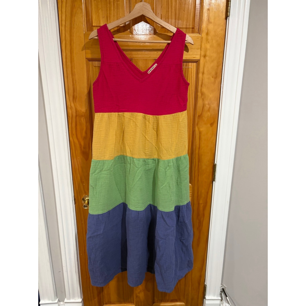 Marine Layer Colorblock Tiered Gauze Maxi Dress Pink Yellow Green Blue M